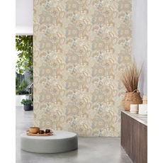 Kép 3/3 - Casadeco Szövethatású virág mintás bézs vinyl tapéta Batik Beige Ficelle 53 cm X 10 m
