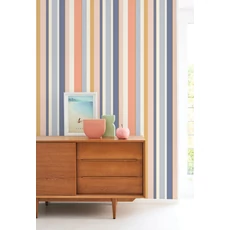 Kép 3/3 - Casadeco Modern csíkos kék-sárga vinyl tapéta Venice Beach Indigo/Péche 53 cm X 10 m