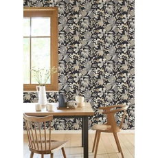 Kép 3/3 - Casadeco Vidám botanikai mintás fekete vinyl tapéta Palm Springs Noir Reglisse 53 cm X 10 m