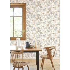 Kép 3/3 - Casadeco Vidám botanikai mintás natúr szín összeállítású vinyl tapéta Palm Springs Naturel 53 cm X 10 m