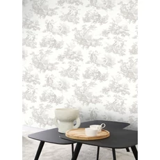 Kép 3/3 - Casadeco szürke vlies tapéta romantikus mintával Scene D'été Gris Perle 53 cm X 10 m