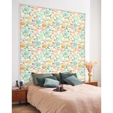 Kép 3/3 - Casadeco Nagy virág mintás kék-zöld vlies tapéta Dahlia Bouquet Fond Blanc 53 cm X 10 m