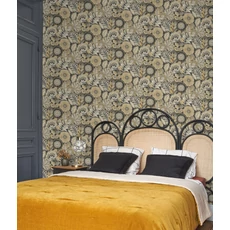 Kép 3/3 - Casadeco Szövethatású virág mintás arany-fekete vinyl tapéta Batik Noir Reglisse 53 cm X 10 m