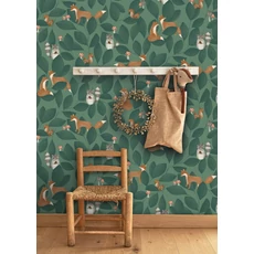 Kép 3/3 - Casadeco Erdei állatos modern zöld vlies tapéta Woodland Friends Vert Foret 53 cm X 10 m