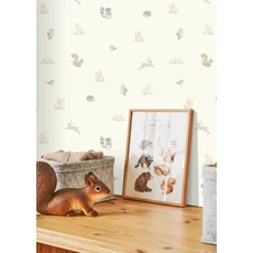 Kép 3/3 - Casadeco Apró állatos natúr színösszeállítású vlies tapéta Companions Of The Forest Naturel 53 cm X 10 m