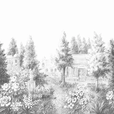 Kép 1/2 - Casadeco Fekete-fehér romantikus vlies poszter tapéta Parc A La Francaise Noir Fusain 300 cm X 3,1 m