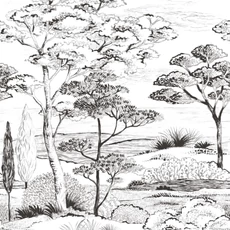 Kép 1/2 - Casadeco Fekete-fehér fa mintás vlies poszter tapéta Piana Gravure 200 cm X 2,5 m