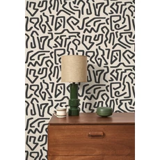 Kép 3/3 - Casadeco Absztrakt mintás bézs-fekete vlies tapéta Symbol Lin/Noir 53 cm X 10 m