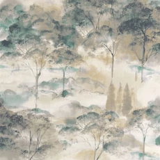 Kép 1/3 - Casadeco Erdő mintás bézs-kék vinyl tapéta Sila Beige Mastic/Bleu Paon 53 cm X 10 m
