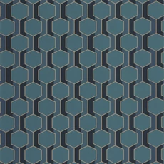 Kép 1/3 - Casadeco Sötétkék-arany geometriai mintás vlies tapéta Hamilton Bleu Paon 53 cm X 10 m