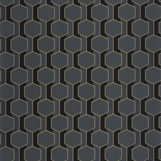 Kép 1/3 - Casadeco Fekete-arany geometriai mintás vlies tapéta Hamilton Noir Reglisse 53 cm X 10 m