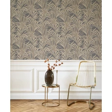 Kép 2/3 - Casadeco Páfrány mintás fekete vlies tapéta Louise Fougeres Noir Or 53 cm X 10 m