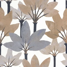 Kép 1/3 - Casadeco Elegáns pálmaleveles kék-barna vinyl tapéta Babel Encre/Naturel 53 cm X 10 m