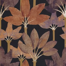 Kép 1/3 - Casadeco Elegáns pálmaleveles fekete-rozsdabarna vinyl tapéta Babel Encre/Rouille 53 cm X 10 m
