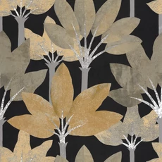 Kép 1/3 - Casadeco Elegáns pálmaleveles fekete-sárga vinyl tapéta Babel Mordore Noir 53 cm X 10 m