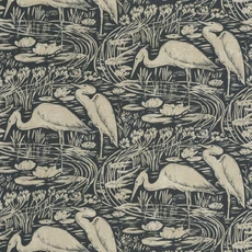 Kép 1/3 - Casadeco Vintage sötétkék vlies tapéta gém madarakkal Euphrate Encre/Naturel 53 cm X 10 m