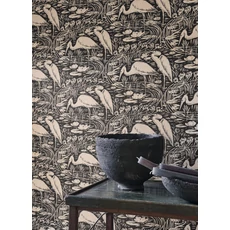 Kép 3/3 - Casadeco Vintage fekete vlies tapéta gém madarakkal Euphrate Noir Reglisse 53 cm X 10 m