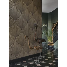 Kép 3/3 - Casadeco Legyező mintás 3D hatású fekete vlies tapéta Semiramis Noir Reglisse 53 cm X 10 m