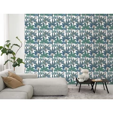 Kép 3/3 - Casadeco Elegáns pálmaleveles kék vinyl tapéta Babel Blue Mediterranee 53 cm X 10 m