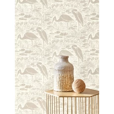 Kép 3/3 - Casadeco Vintage drapp vlies tapéta gém madarakkal Euphrate Naturel 53 cm X 10 m