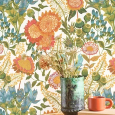 Kép 3/3 - Casadeco Napraforgós elegáns zöld-piros vlies tapéta Saint-Paul De Vence Vert Foret/Fuchsia 53 cm X 10 m