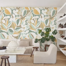 Kép 3/3 - Casadeco Nagyméretű levélmintás terrakotta-zöld vlies poszter tapéta Place Des Lices Terracotta/Pin