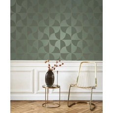 Kép 3/3 - Casadeco Absztrakt mintás elegáns zöld vlies tapéta szatén fénnyel Virevolte Vert Taiga 53 cm X 10 m