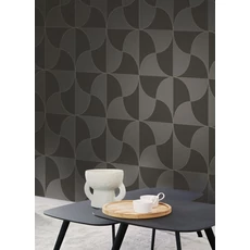 Kép 3/3 - Casadeco Absztrakt mintás elegáns fekete vlies tapéta szatén fénnyel Virevolte Noir Reglisse 53 cm X 10 m