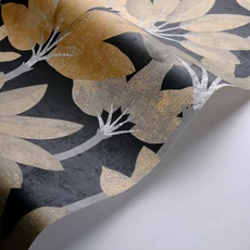 Kép 2/3 - Casadeco Elegáns pálmaleveles fekete-sárga vinyl tapéta Babel Mordore Noir 53 cm X 10 m