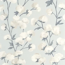 Kép 1/3 - Casadeco Gyapotvirág mintás kék vlies tapéta Cotton Flower Bleu Acier 53 cm X 10 m