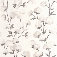 Kép 1/3 - Casadeco Gyapotvirág mintás fehér-fekete vlies tapéta Cotton Flower Fusain 53 cm X 10 m