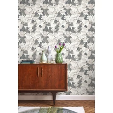 Kép 3/3 - Casadeco Liliom mintás elegáns szürkés kék vlies tapéta Royal Lily Bleu Cendre 53 cm X 10 m