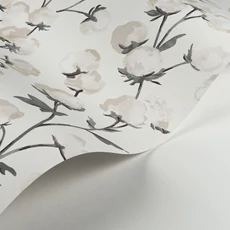 Kép 2/3 - Casadeco Gyapotvirág mintás fehér-fekete vlies tapéta Cotton Flower Fusain 53 cm X 10 m
