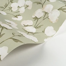 Kép 2/3 - Casadeco Gyapotvirág mintás zöld vlies tapéta Cotton Flower Vert Mousse 53 cm X 10 m