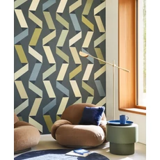 Kép 2/3 - Casadeco Szalag mintás zöldes kék vlies tapéta Ribbon Game Bleu 53 cm X 10 m