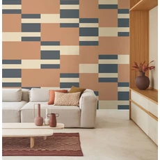 Kép 2/3 - Casadeco Csíkos modern terrakotta vlies tapéta Mix Game Terracotta 53 cm X 10 m