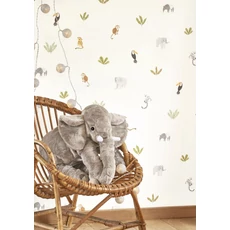 Kép 3/3 - Casadeco Apró állatmintás zöld-fehér vlies tapéta Companions Of The Jungle Vert Feuille 53 cm X 10 m