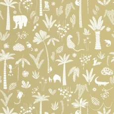 Kép 1/2 - Casadeco Állatos dzsungel mintás oliva zöld vlies tapéta Poetic Jungle Olive 53 cm X 10 m