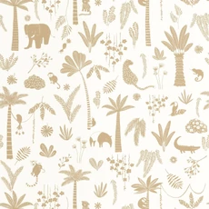 Kép 1/3 - Casadeco Állatos dzsungel mintás barna-fehér vlies tapéta Poetic Jungle Camel 53 cm X 10 m