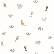 Kép 1/3 - Casadeco Apró állatmintás szürke-fehér vlies tapéta Companions Of The Jungle Naturel 53 cm X 10 m