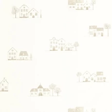 Kép 1/3 - Casadeco Házikó mintás drapp-fehér vlies tapéta Walk In The Village Lin 53 cm X 10 m