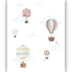 Kép 1/2 - Casadeco Hőlégballonos mosható fehér vlies poszter tapéta Travel Around The World 200 cm X 3,1 m