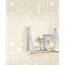 Kép 3/3 - Casadeco Állatos dzsungel mintás bézs vlies tapéta Poetic Jungle Lin 53 cm X 10 m