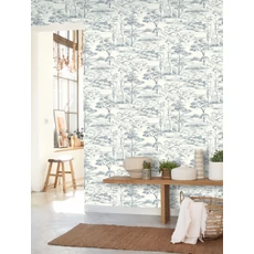 Kép 3/3 - Casadeco Fa mintás fehér-kék vinyl tapéta Littoral Bleu Orage 53 cm X 10 m