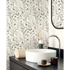 Kép 3/3 - Casadeco Mezei virág mintás fekete-fehér vinyl tapéta Prairie Reglisse 53 cm X 10 m