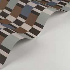 Kép 2/3 - Casadeco Modern gesztenyebarna-kék vlies tapéta geometrikus mintával Chess Game Marron/Bleu 53 cm X 10 m