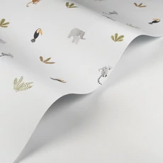 Kép 2/3 - Casadeco Apró állatmintás zöld-fehér vlies tapéta Companions Of The Jungle Vert Feuille 53 cm X 10 m