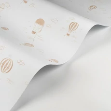 Kép 2/3 - Casadeco Hőlégballonos barna-fehér vlies tapéta Balloons In The Clouds Camel 53 cm X 10 m