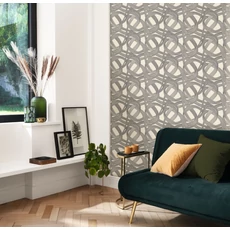 Kép 3/3 - Casadeco Hullám mintás fekete-fehér vlies tapéta Shimmy Noir Fusain Lin 53 cm X 10 m