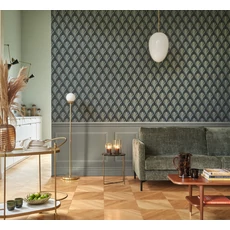 Kép 3/3 - Casadeco Elegáns Art deco kékes zöld vlies tapéta Folies St James Vert Taiga 53 cm X 10 m